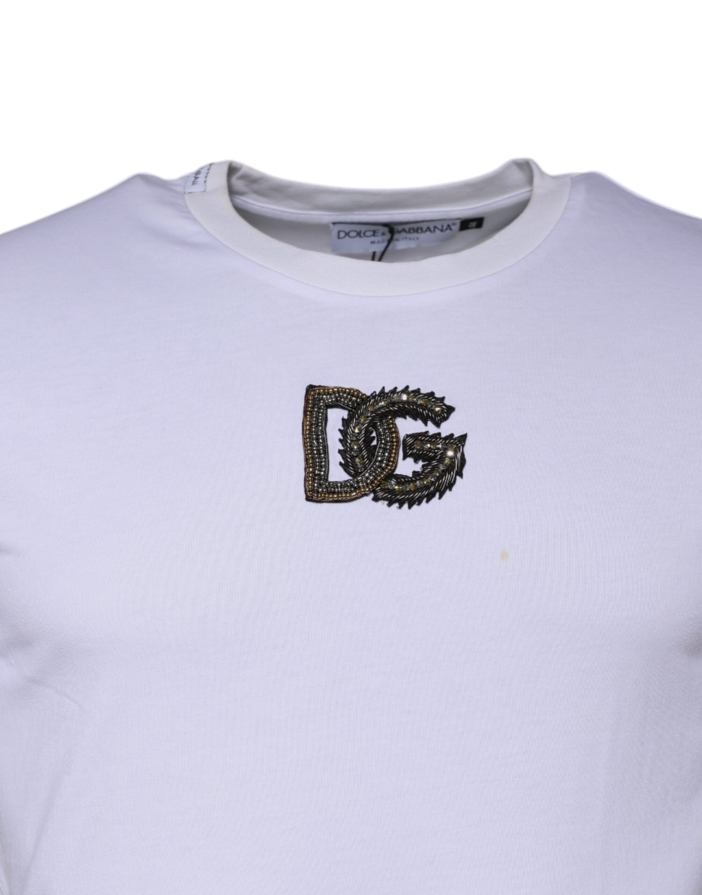 Dolce & Gabbana Weißes DG Logo Baumwoll-T-Shirt mit Rundhalsausschnitt