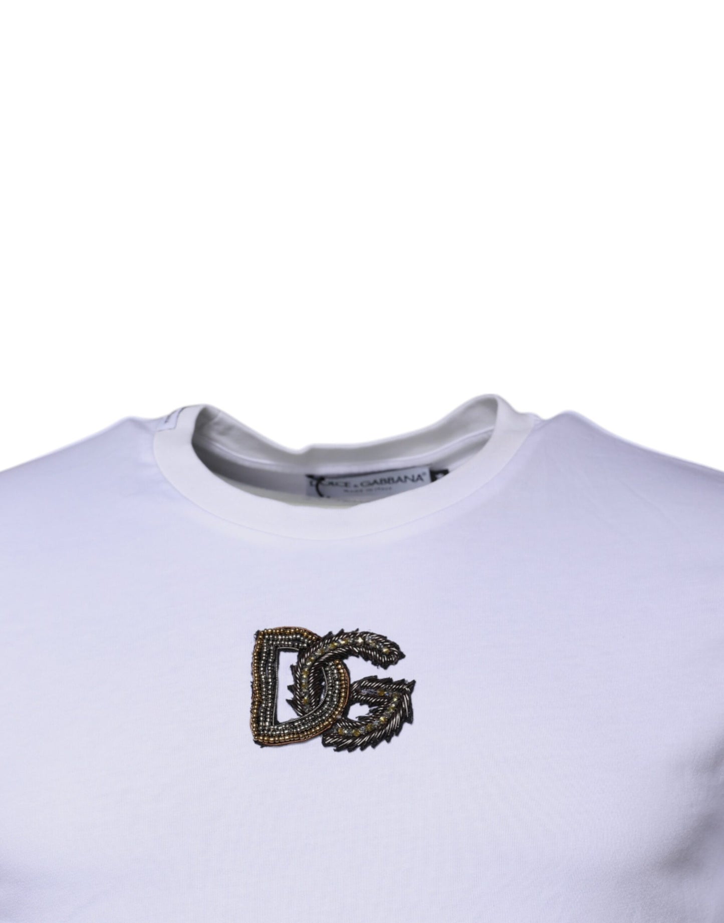 Dolce & Gabbana Weißes DG Logo Baumwoll-T-Shirt mit Rundhalsausschnitt