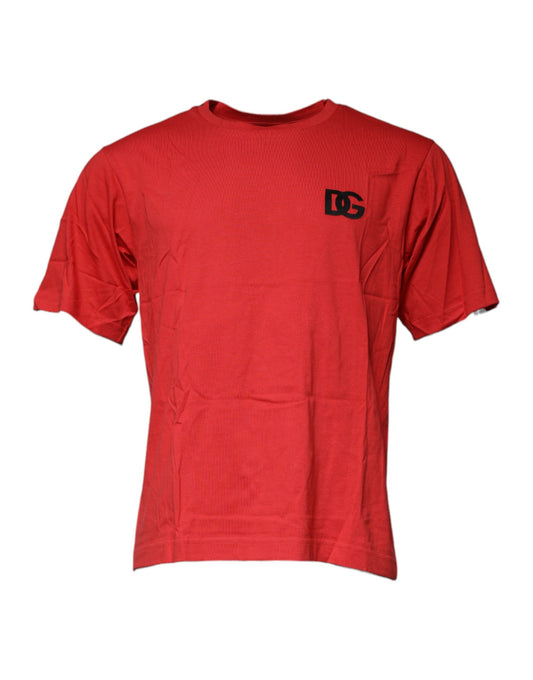 Dolce & Gabbana Rotes DG Logo Baumwoll-T-Shirt mit Rundhalsausschnitt