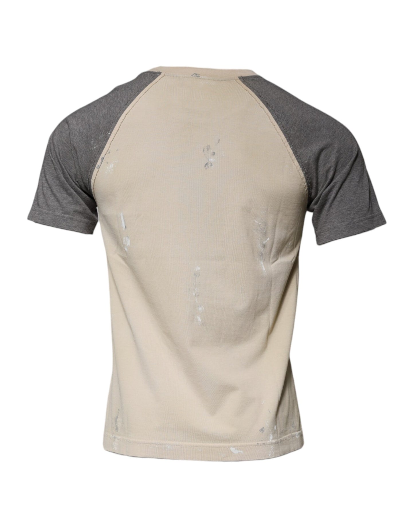 Dolce & Gabbana Beige-graues T-Shirt mit Rundhalsausschnitt aus Baumwolle mit Grafikdruck