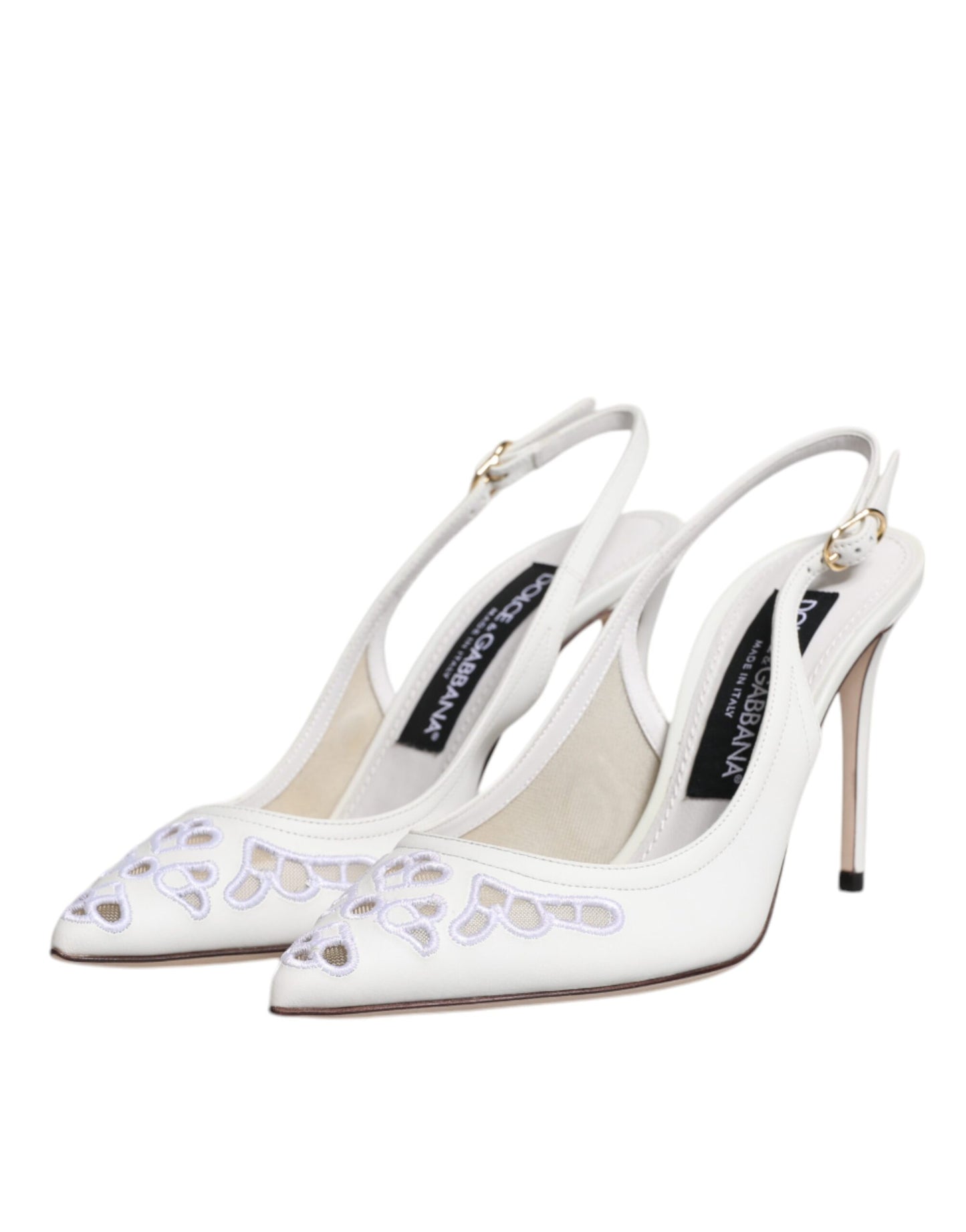 Dolce & Gabbana Weiße Leder Stiletto Heels Slingback Schuhe