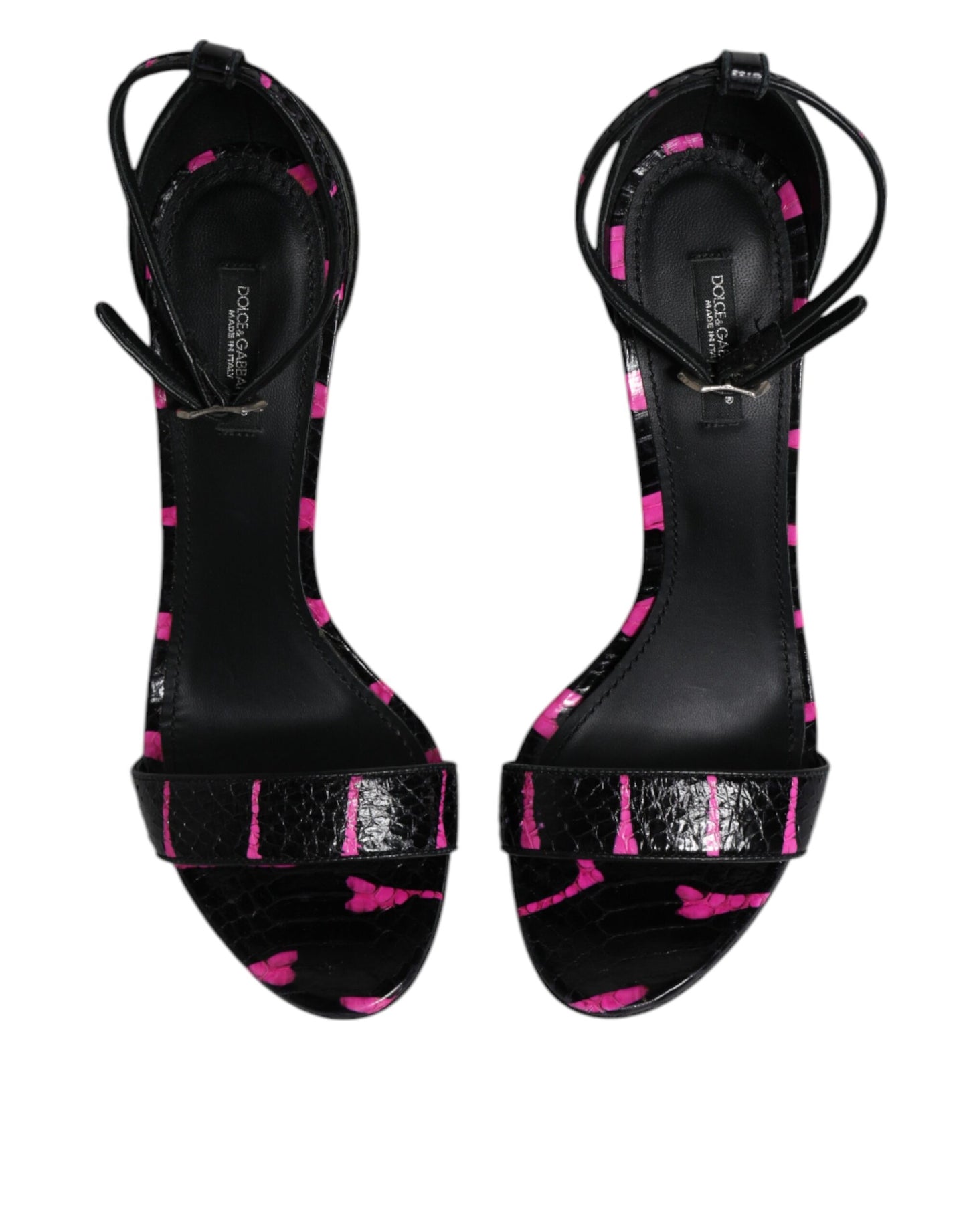 Dolce & Gabbana Schwarz Fuchsia Leder DG Heels Sandalen Schuhe