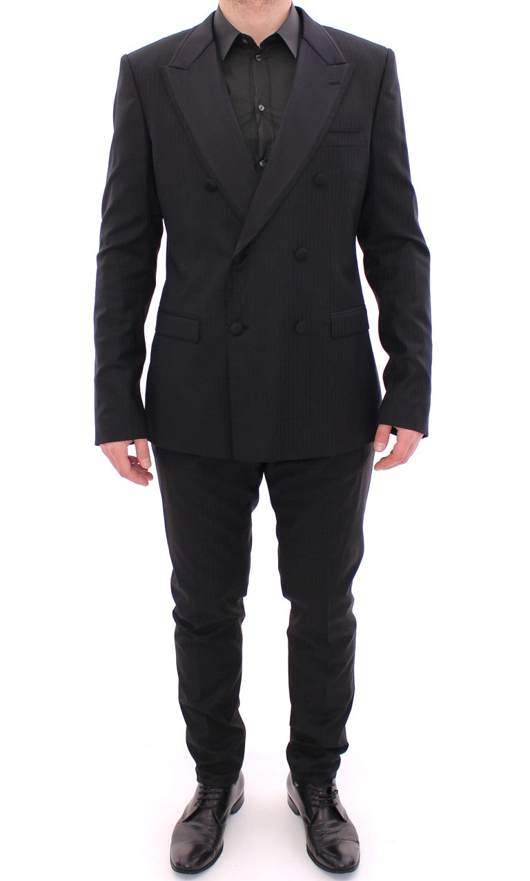 Dolce &amp; Gabbana Elegant black striped suit made of a wool-silk blend