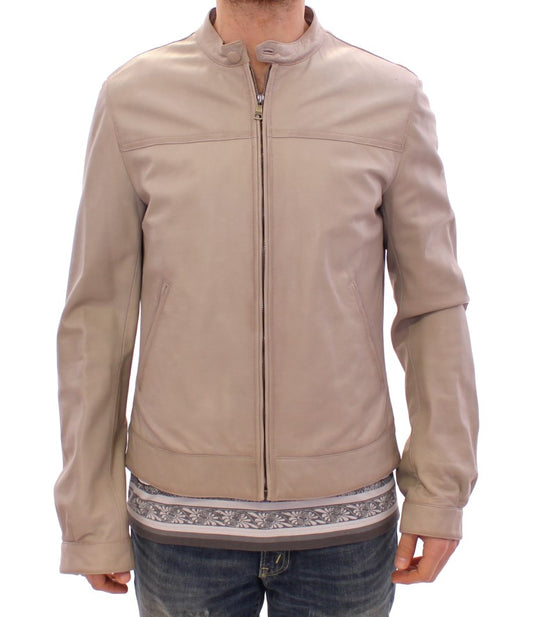 Dolce &amp; Gabbana Elegant Beige Leather Lambskin Jacket