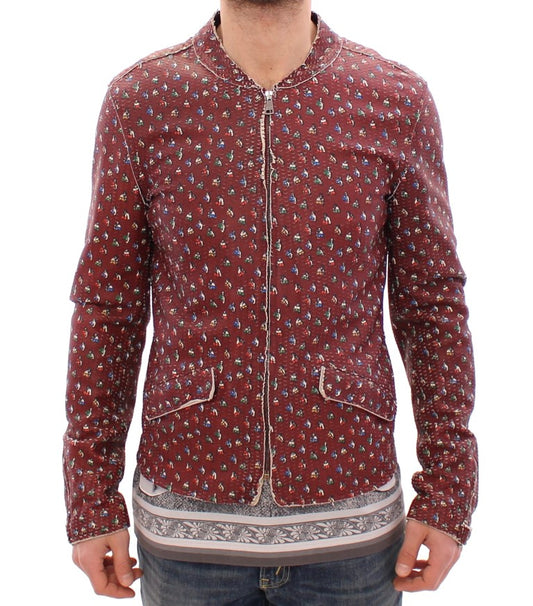 Dolce &amp; Gabbana Exclusive Boxer Print Bordeaux Leather Jacket