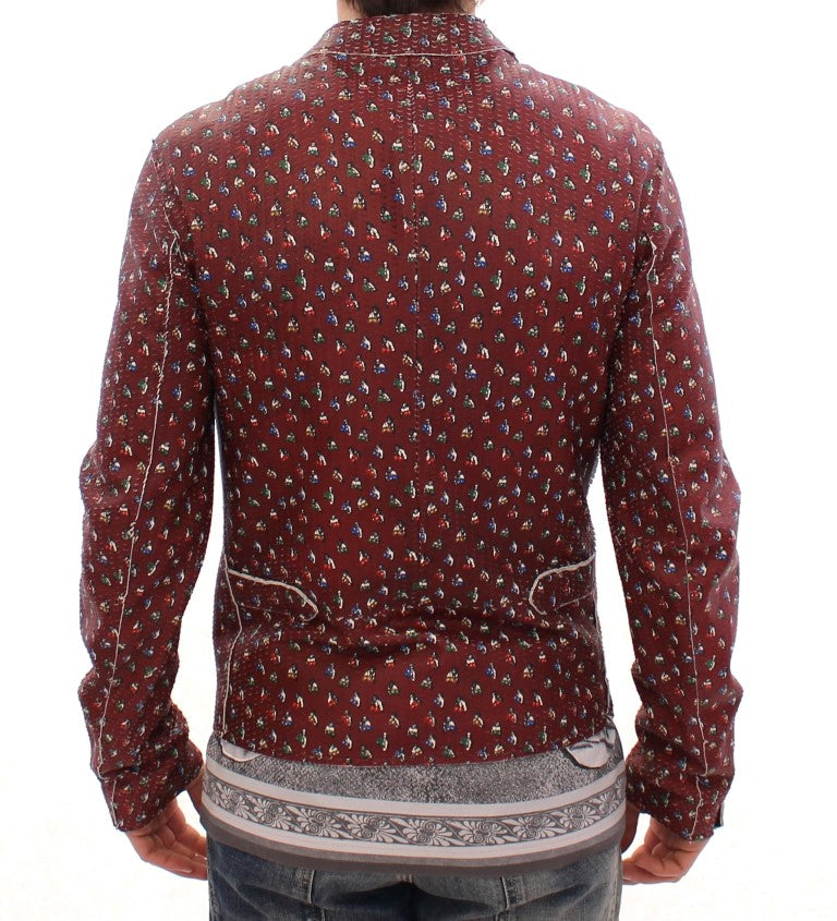 Dolce & Gabbana Exklusive Boxer Print Bordeaux Lederjacke