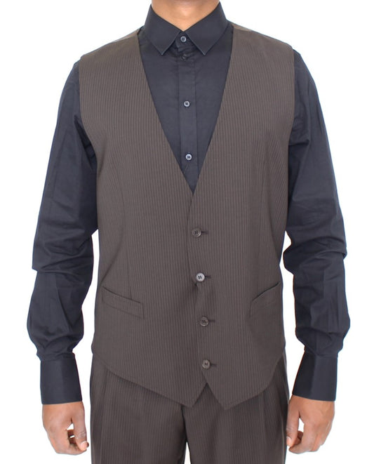 Dolce &amp; Gabbana Elegant brown striped wool dress Vest