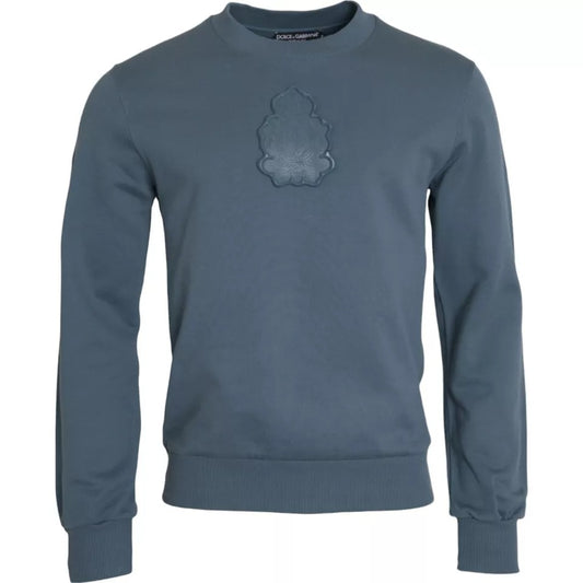 Dolce & Gabbana Blauer Baumwoll-Logoaufnäher Rundhalsausschnitt Herren Pullover Pullover