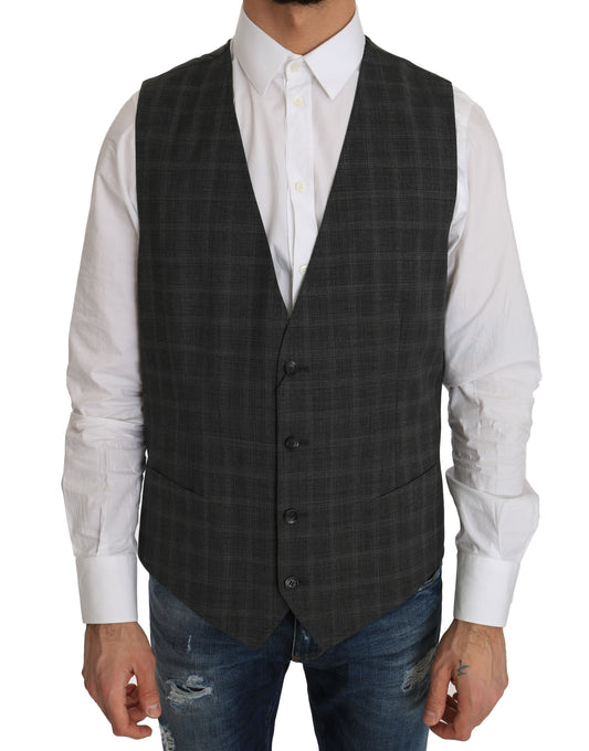 Dolce &amp; Gabbana Elegant checked wool vest for the urban man