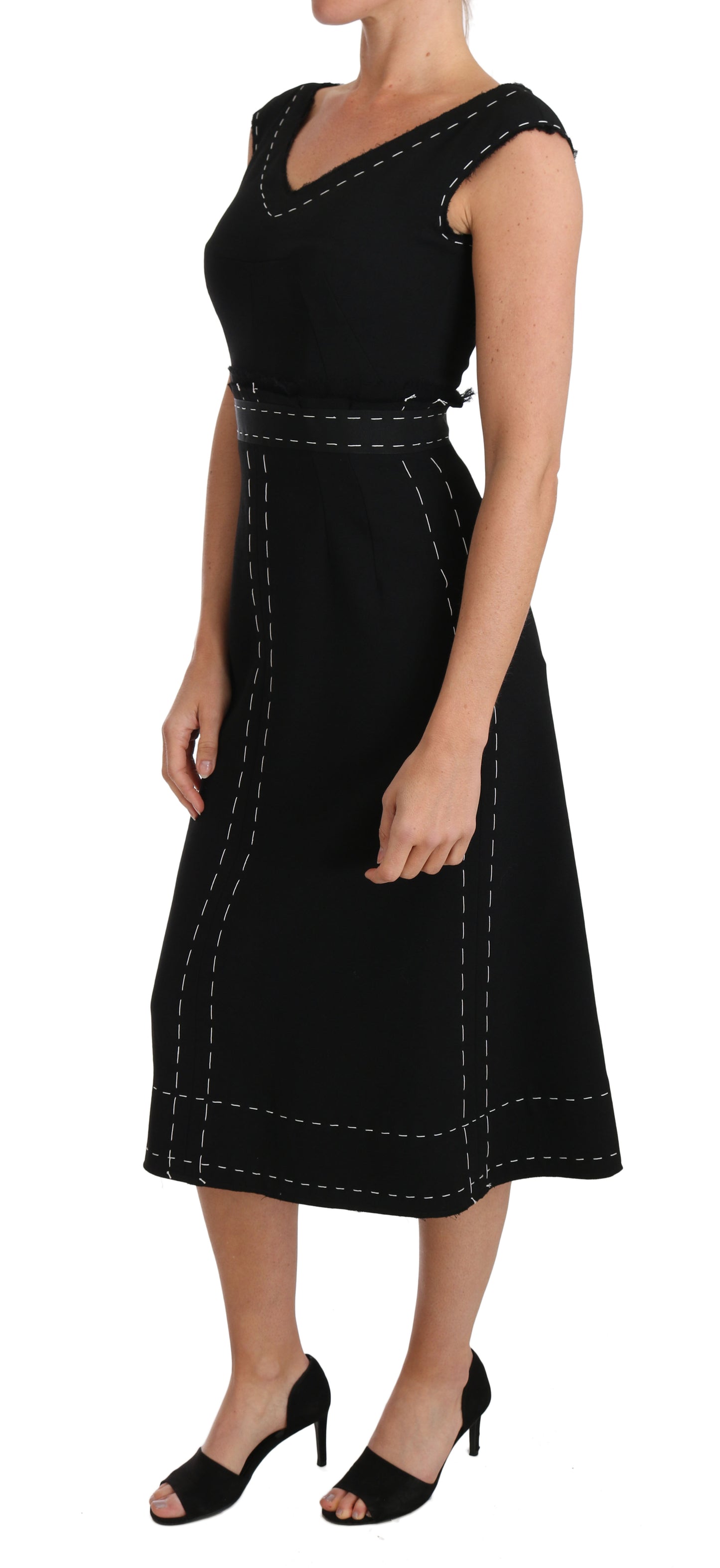 Dolce &amp; Gabbana Elegant Black Wool Sheath Dress