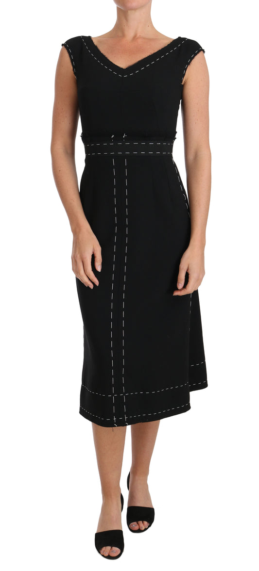 Dolce &amp; Gabbana Elegant Black Wool Sheath Dress