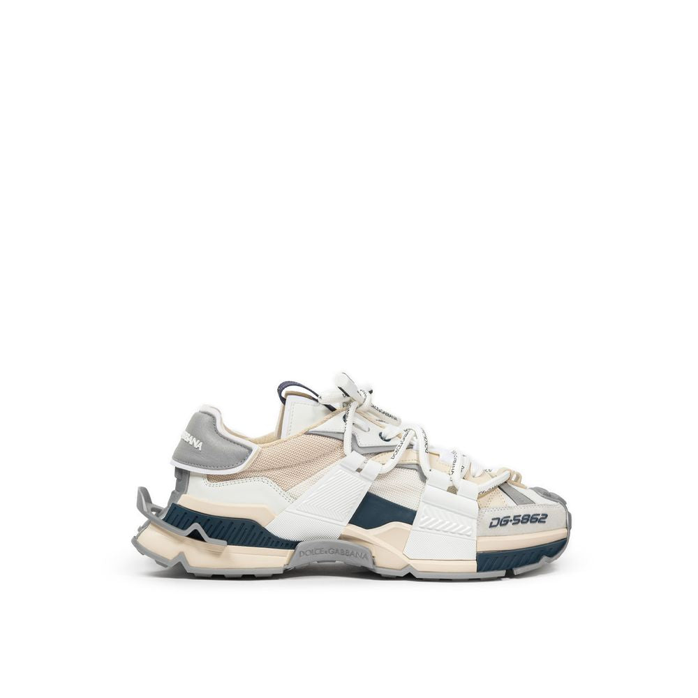 Dolce &amp; Gabbana Beige Leather E Fabric Sneakers