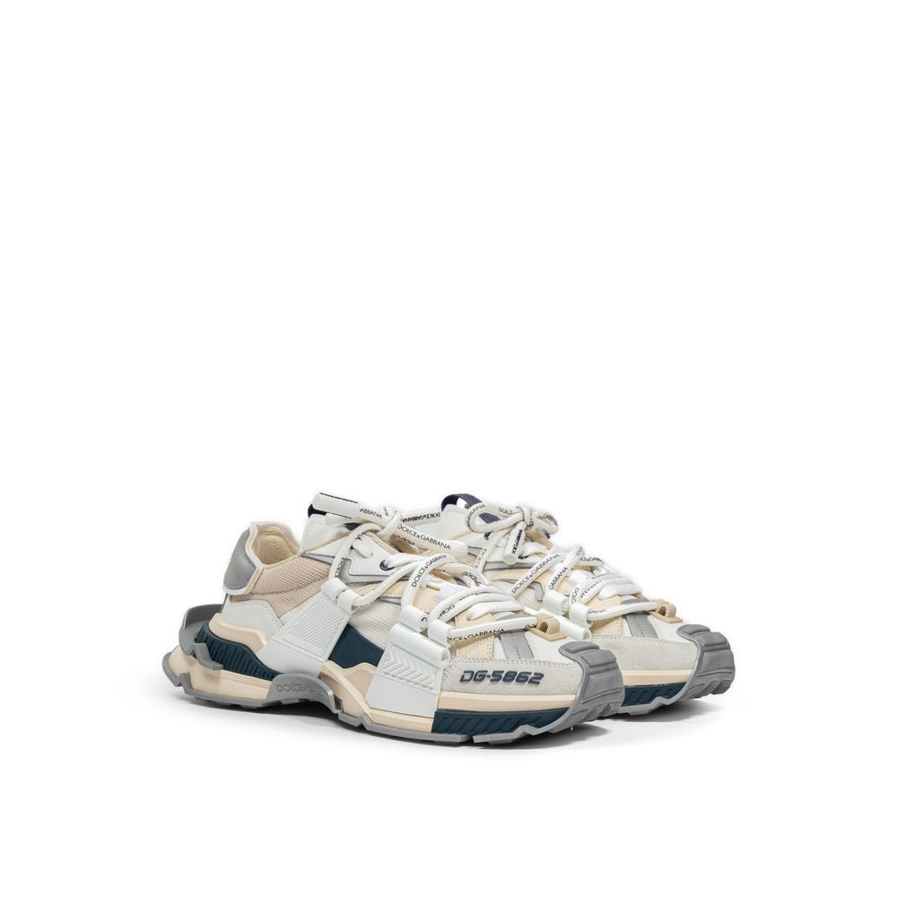 Dolce &amp; Gabbana Beige Leather E Fabric Sneakers