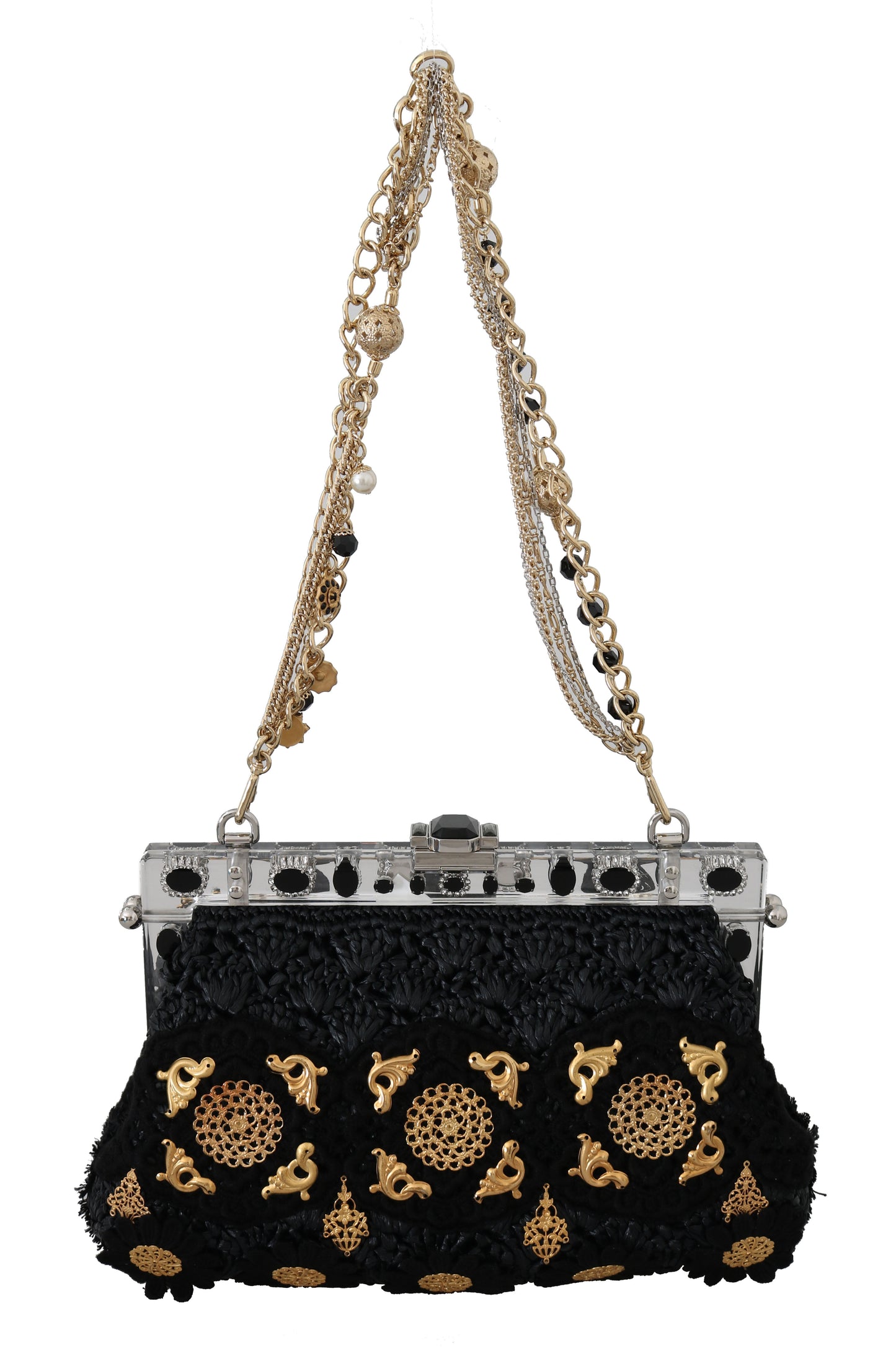 Dolce & Gabbana Schwarze Quaste Gold Barock Kristall Abend Clutch