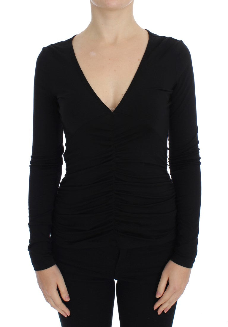 Versace Jeans Elegant black V-neck sweater in viscose blend