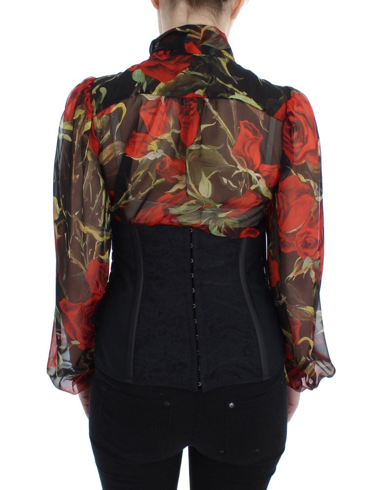 Dolce &amp; Gabbana Elegant black corset belt in floral brocade