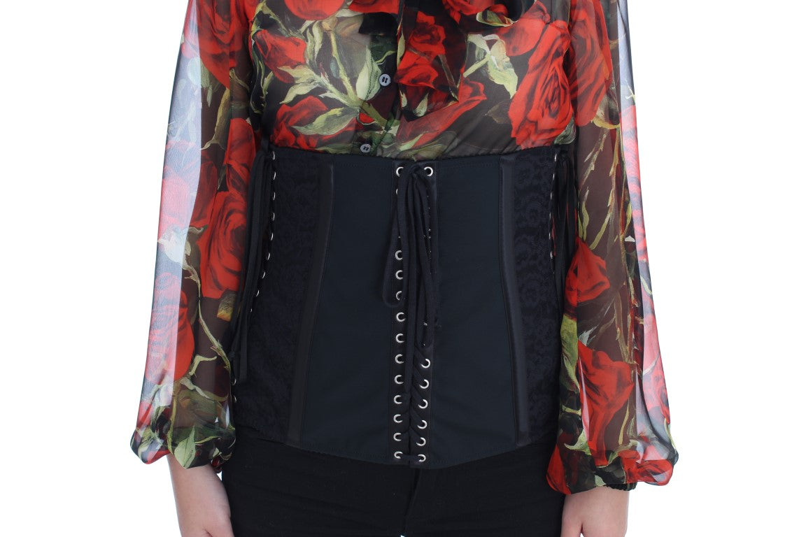 Dolce &amp; Gabbana Elegant black corset belt in floral brocade