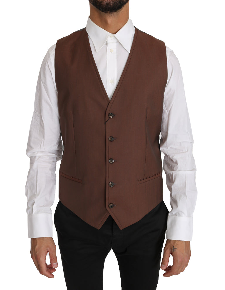 Dolce & Gabbana Elegante bronzefarbene & graue formelle Weste Slim Fit