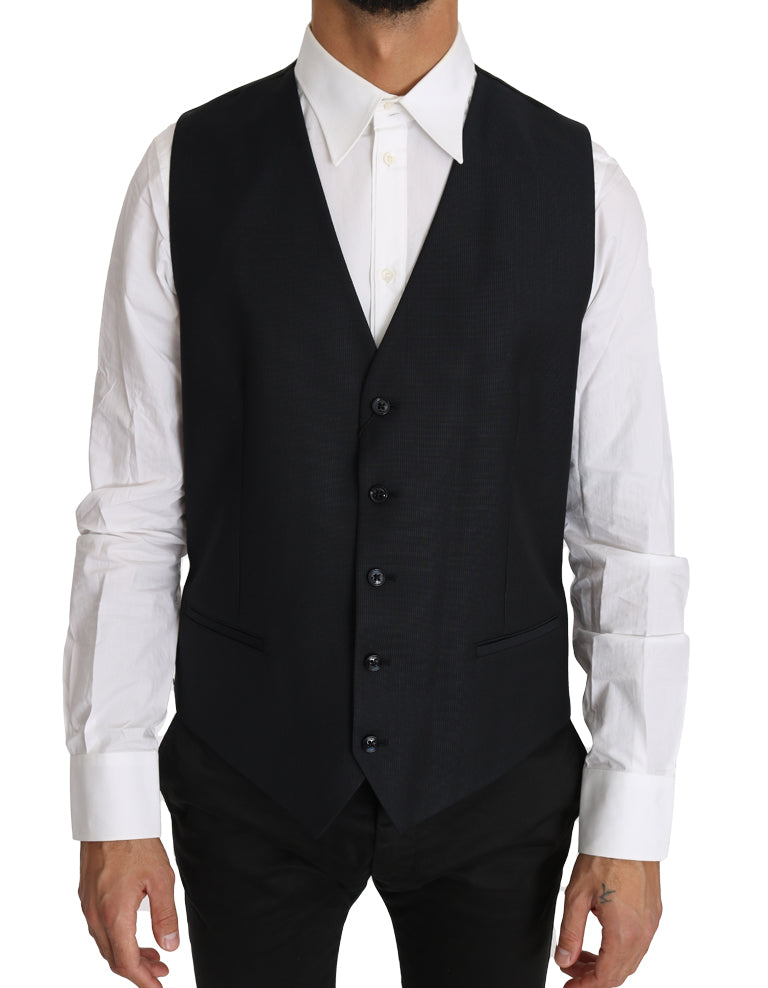 Dolce &amp; Gabbana Elegant grey slim-fit wool and silk vest