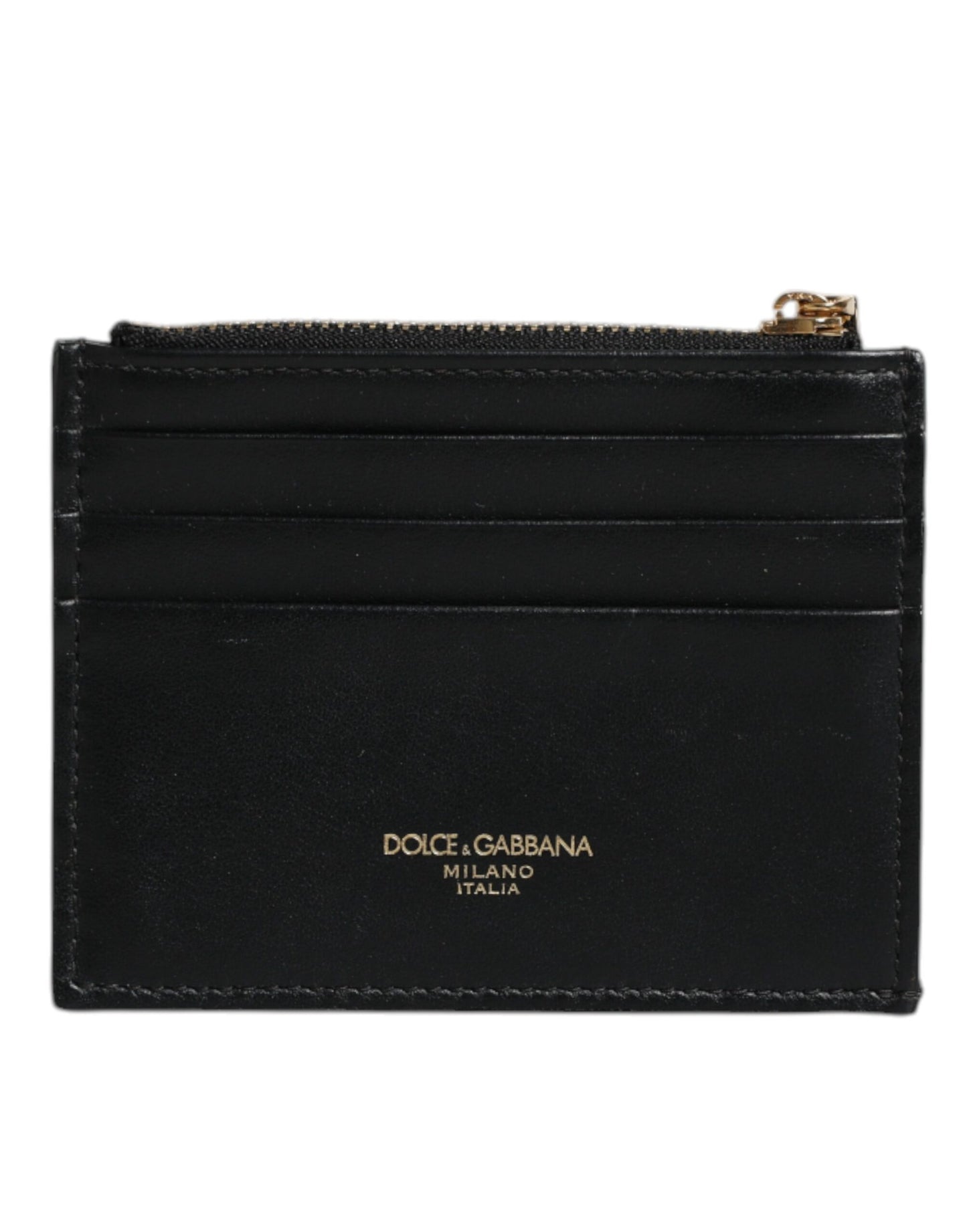 Dolce & Gabbana Schwarzes Leder-Kartenetui DG Logo Zip Wallet