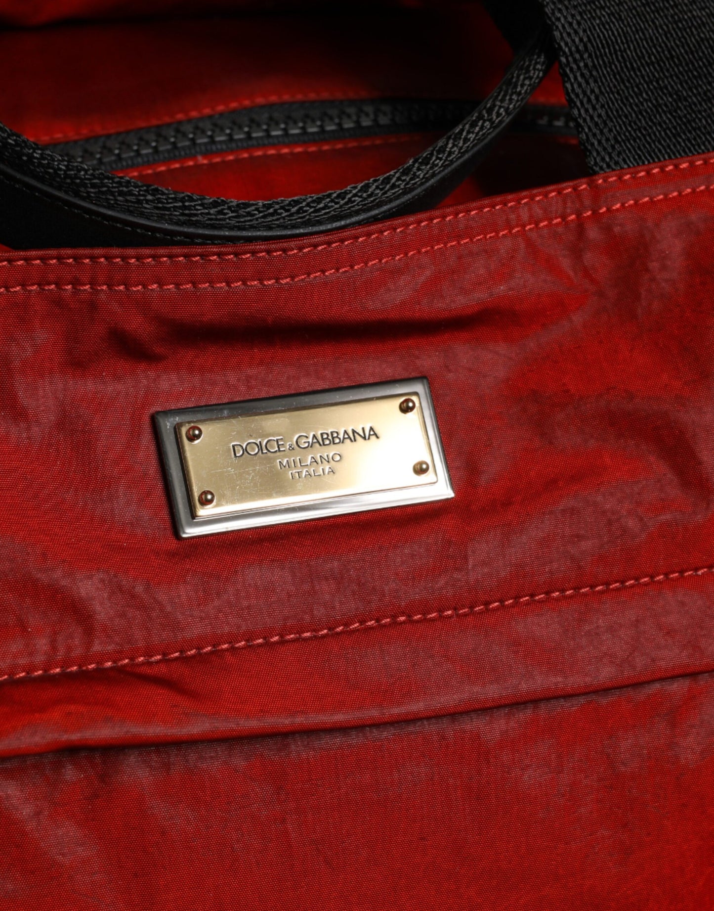 Dolce & Gabbana Rote Nylon-Kalbsleder-Handumhängetasche