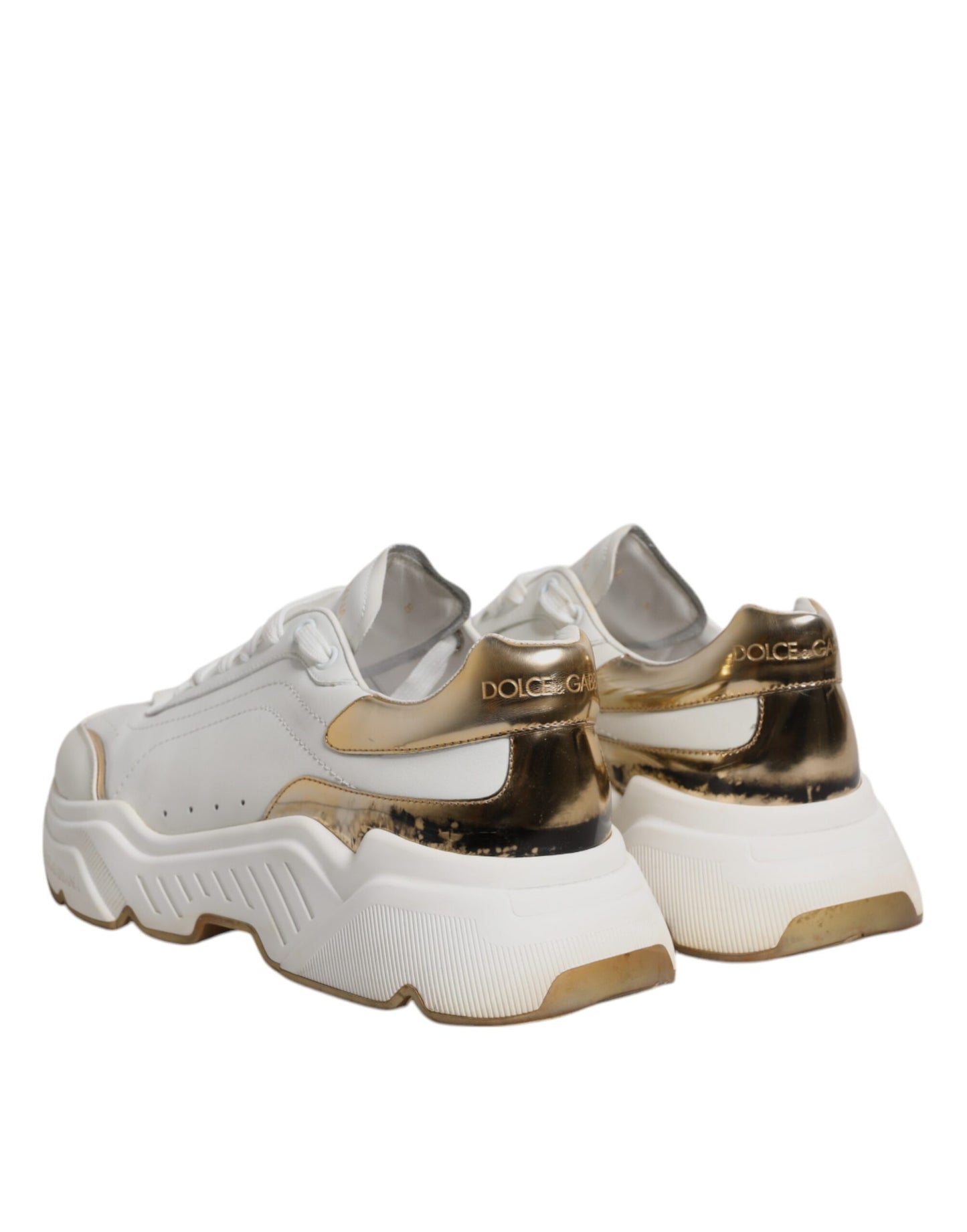 Dolce & Gabbana Weiß Gold DAYMASTER Leder Turnschuhe Schuhe