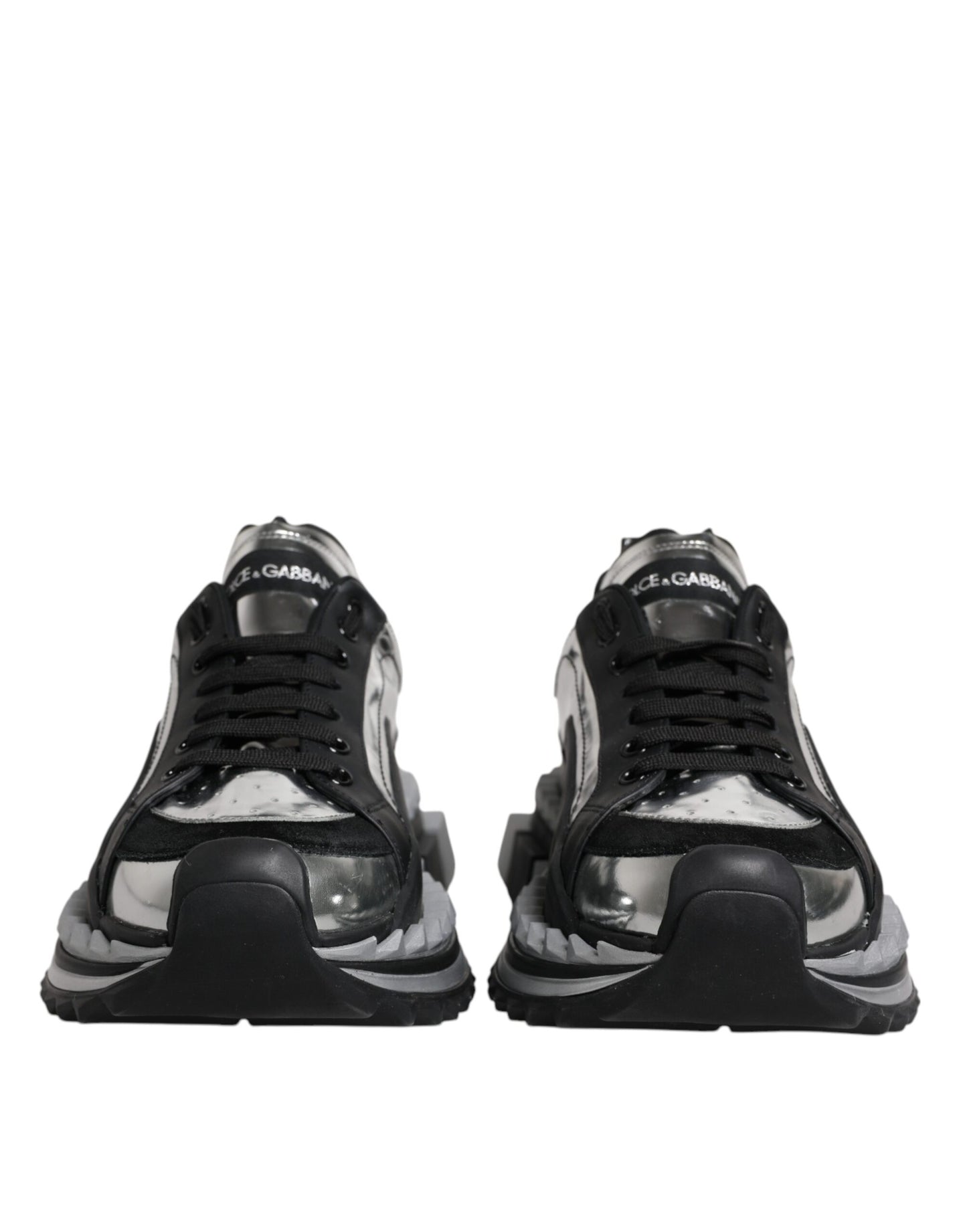 Dolce &amp; Gabbana Black Silver SUPER KING Leather Sneaker Shoes