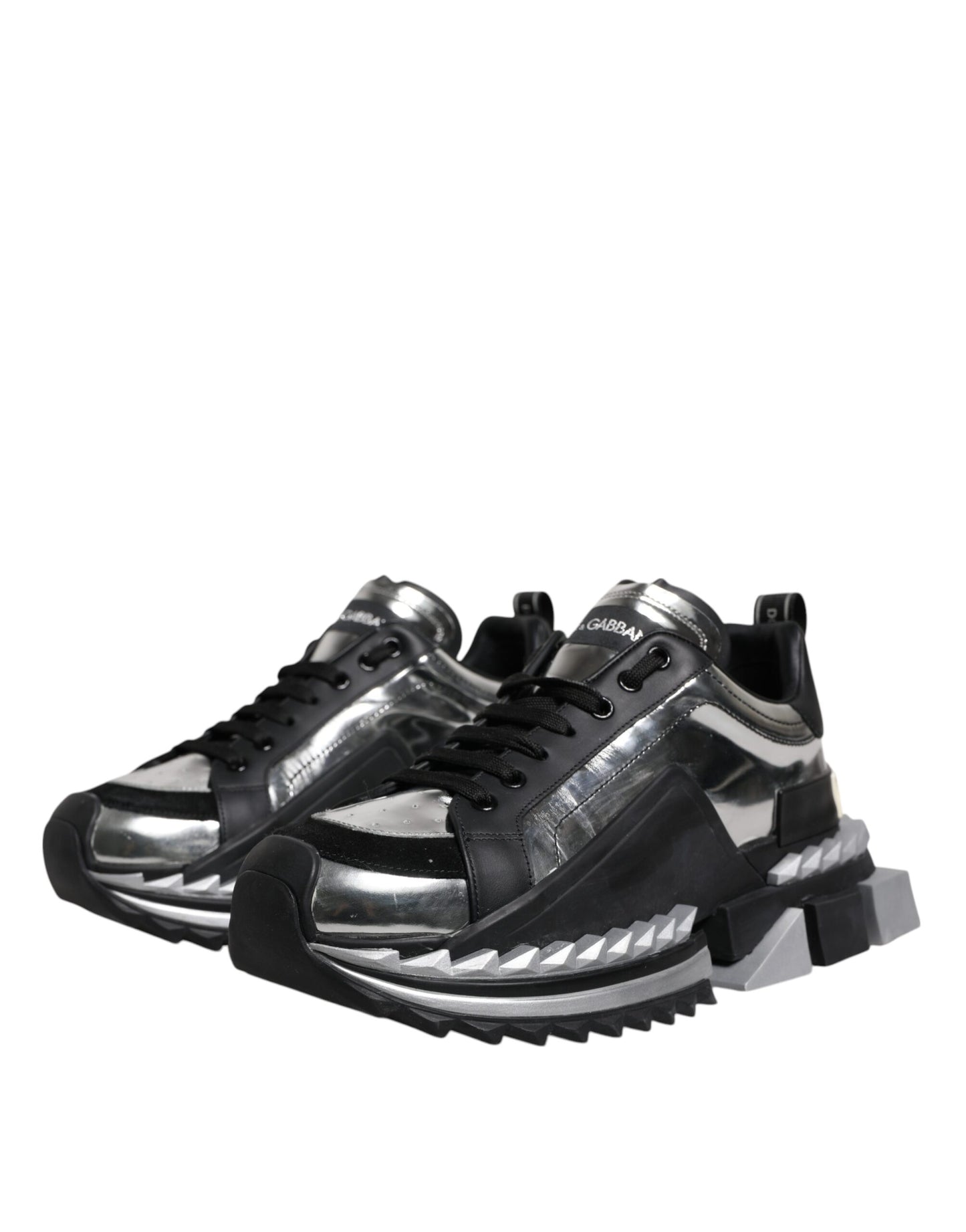 Dolce &amp; Gabbana Black Silver SUPER KING Leather Sneaker Shoes