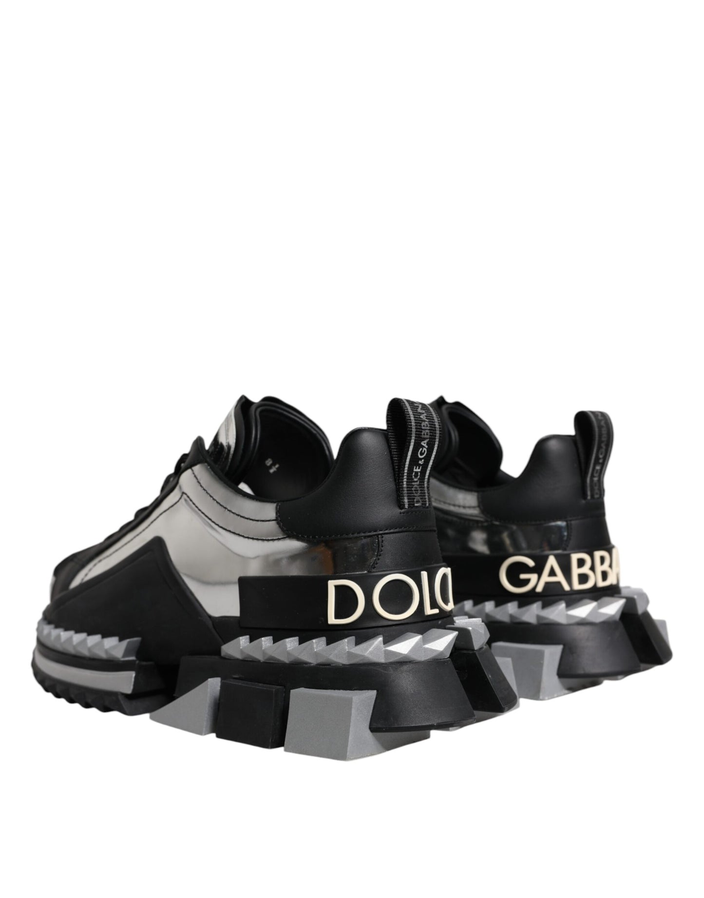 Dolce &amp; Gabbana Black Silver SUPER KING Leather Sneaker Shoes