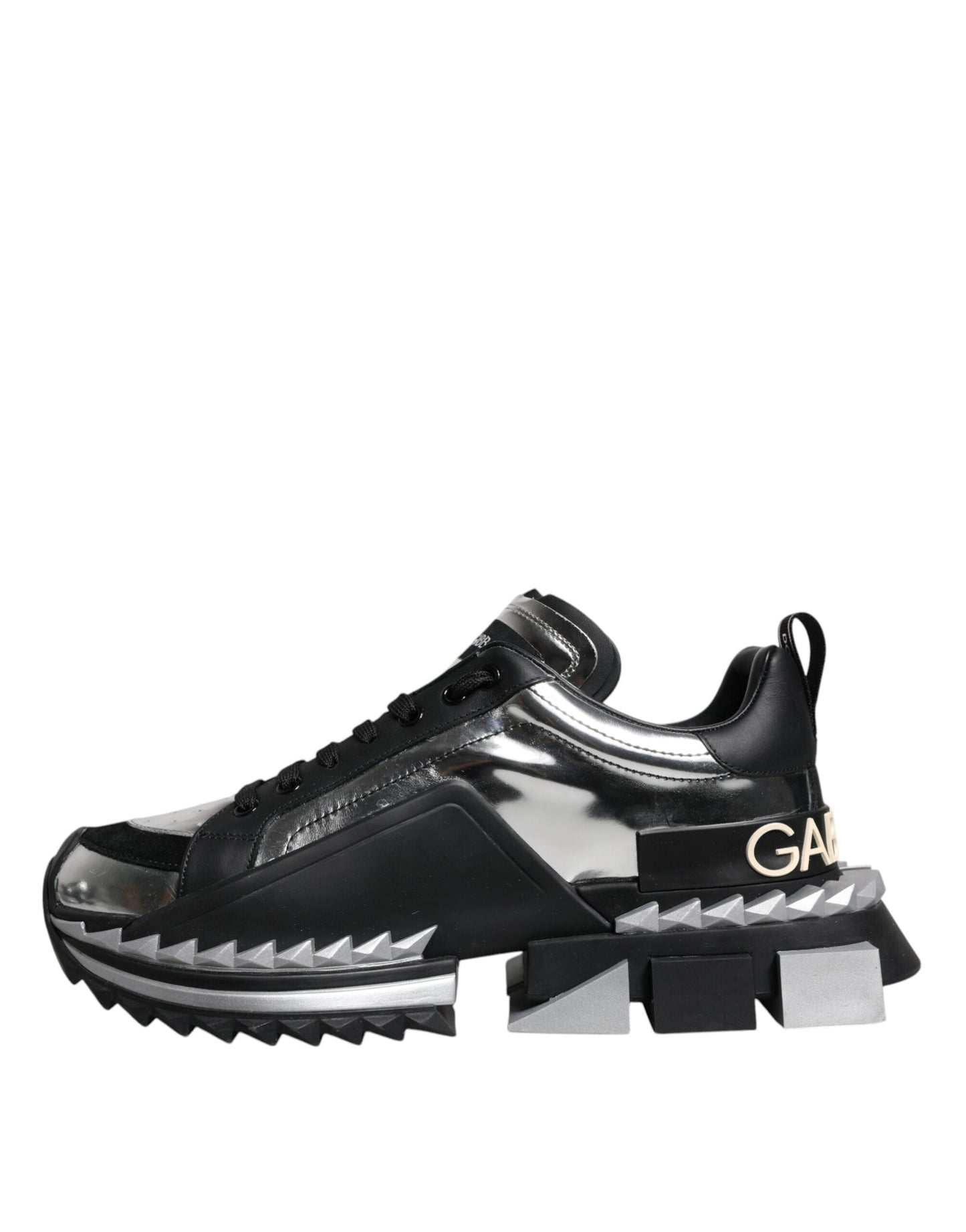 Dolce &amp; Gabbana Black Silver SUPER KING Leather Sneaker Shoes