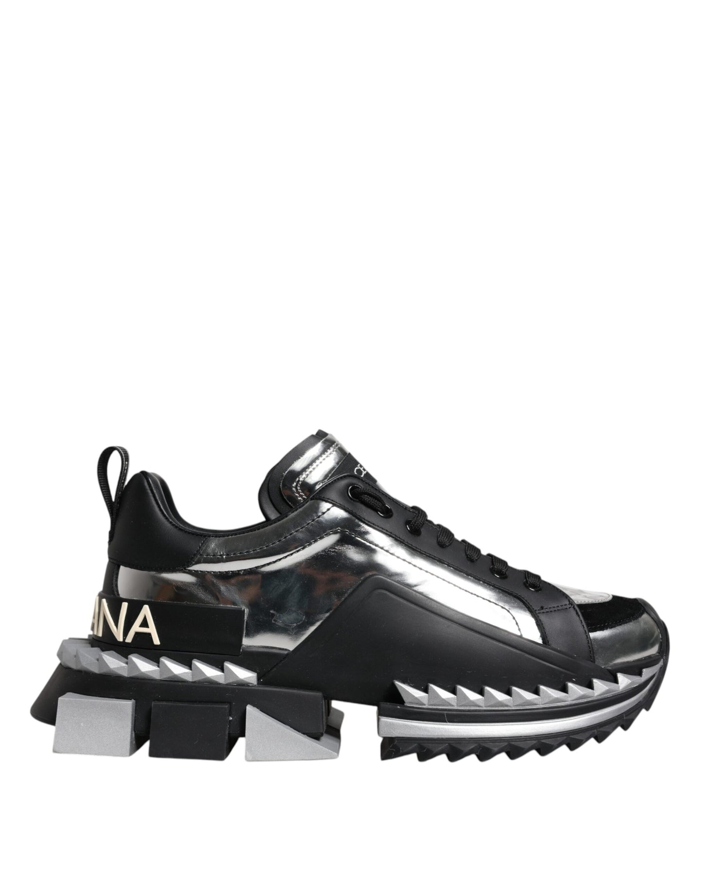 Dolce &amp; Gabbana Black Silver SUPER KING Leather Sneaker Shoes