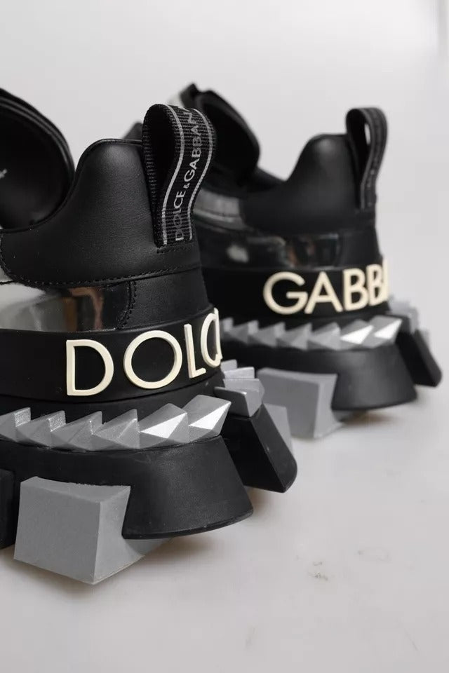 Dolce &amp; Gabbana Black Silver SUPER KING Leather Sneaker Shoes