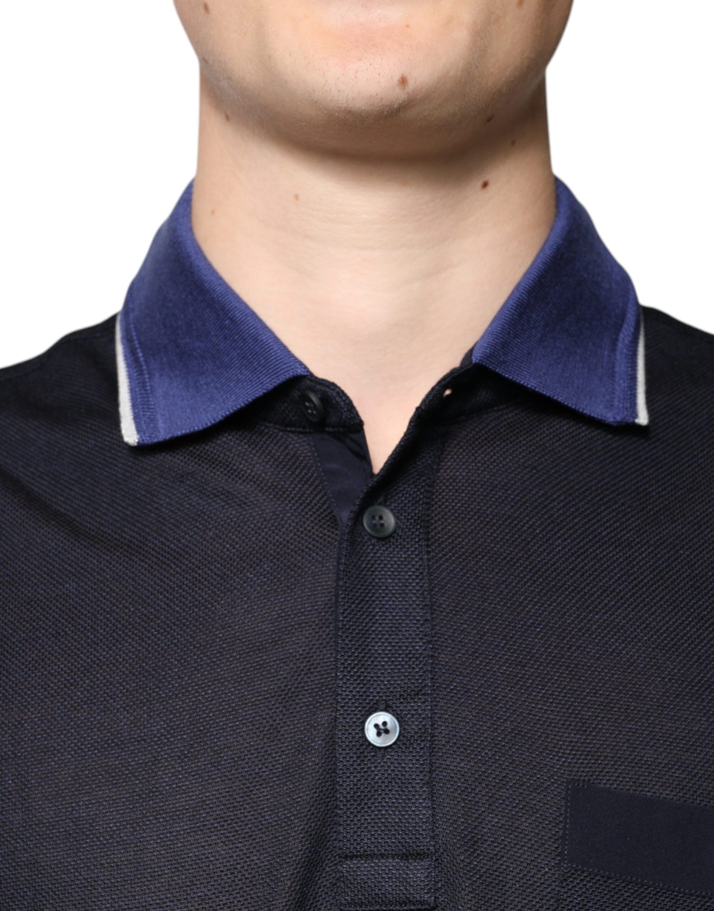 Dolce & Gabbana Blaues Seidenkragen-Polo-T-Shirt mit kurzen Ärmeln