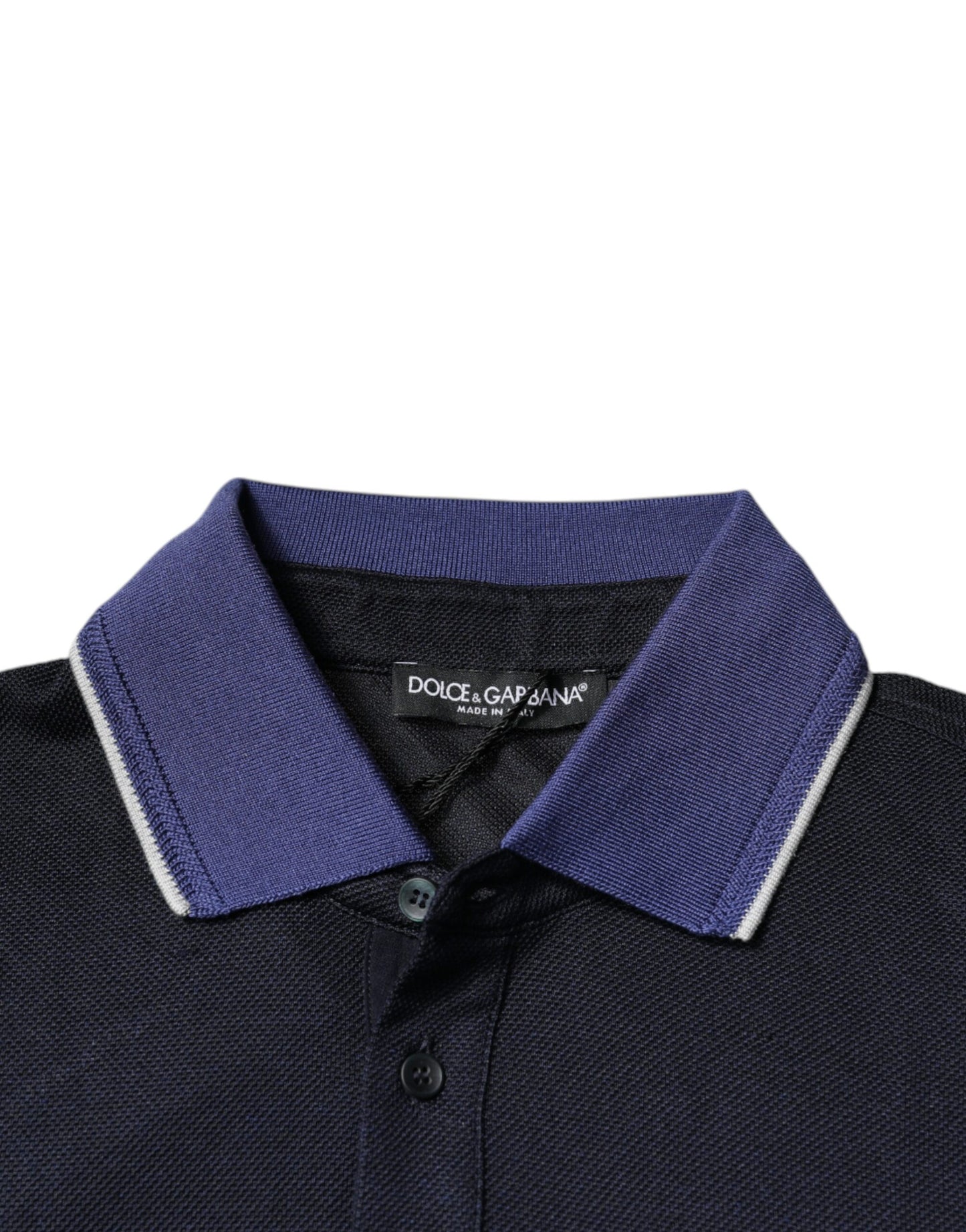 Dolce & Gabbana Blaues Seidenkragen-Polo-T-Shirt mit kurzen Ärmeln