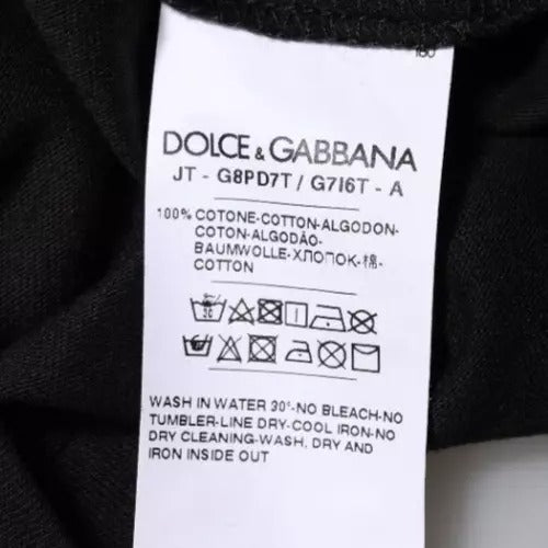 Dolce & Gabbana Schwarzes T-Shirt mit Rundhalsausschnitt und Logodruck aus Baumwolle