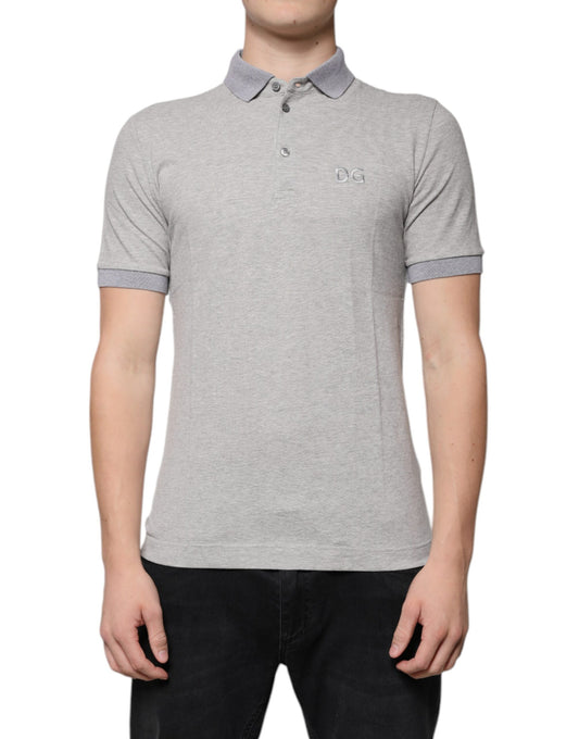 Dolce & Gabbana Graues Kurzarm-Polo-T-Shirt mit Kragen für Männer