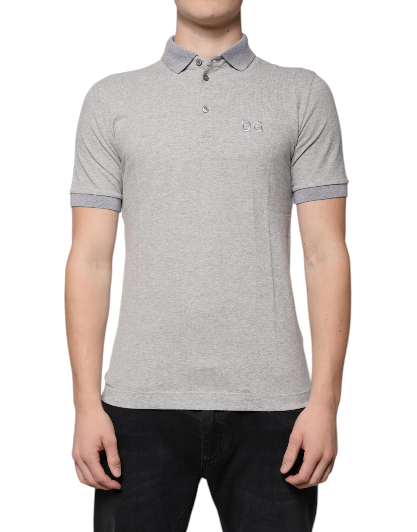 Dolce & Gabbana Graues Kurzarm-Polo-T-Shirt mit Kragen für Männer