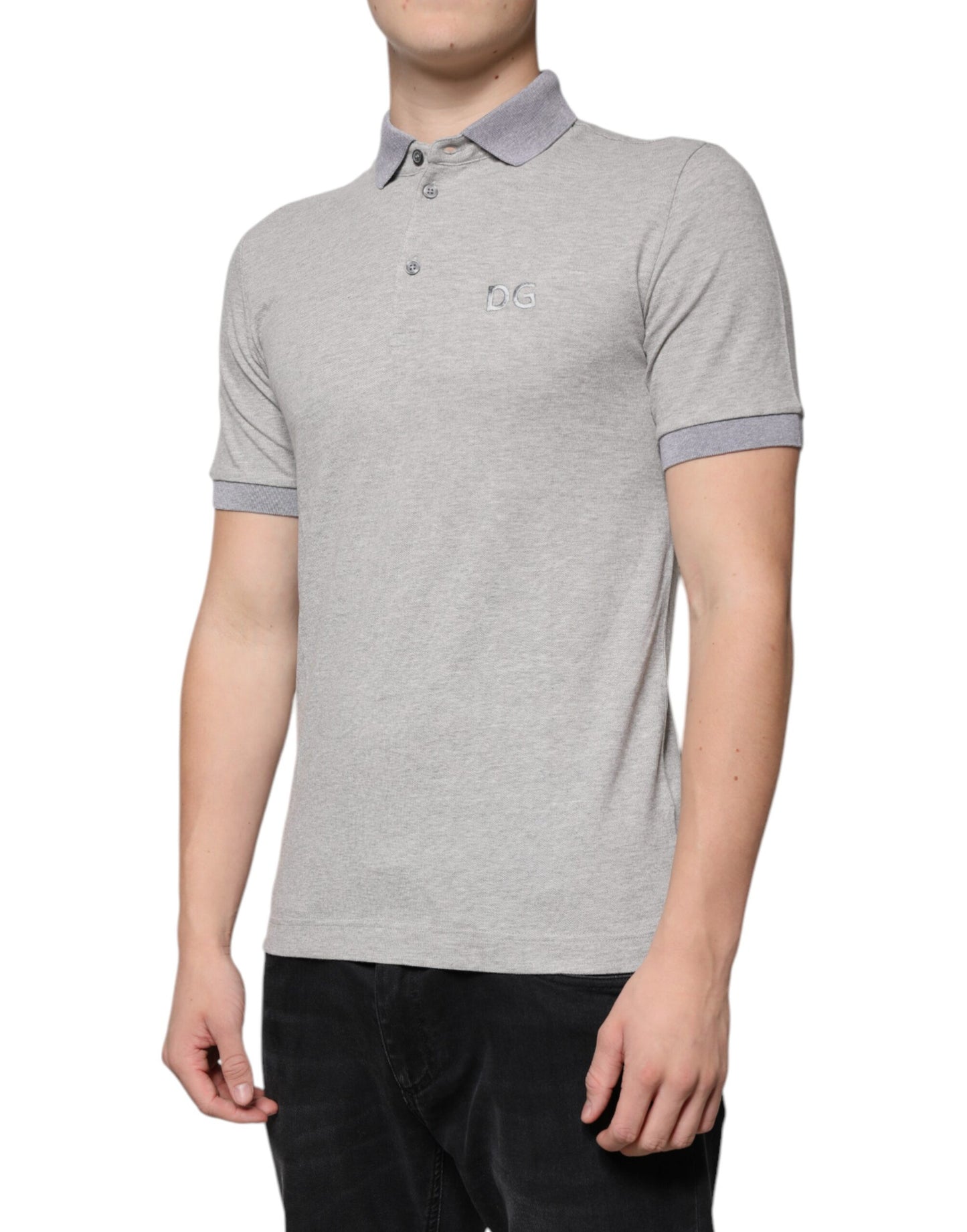 Dolce & Gabbana Graues Kurzarm-Polo-T-Shirt mit Kragen für Männer