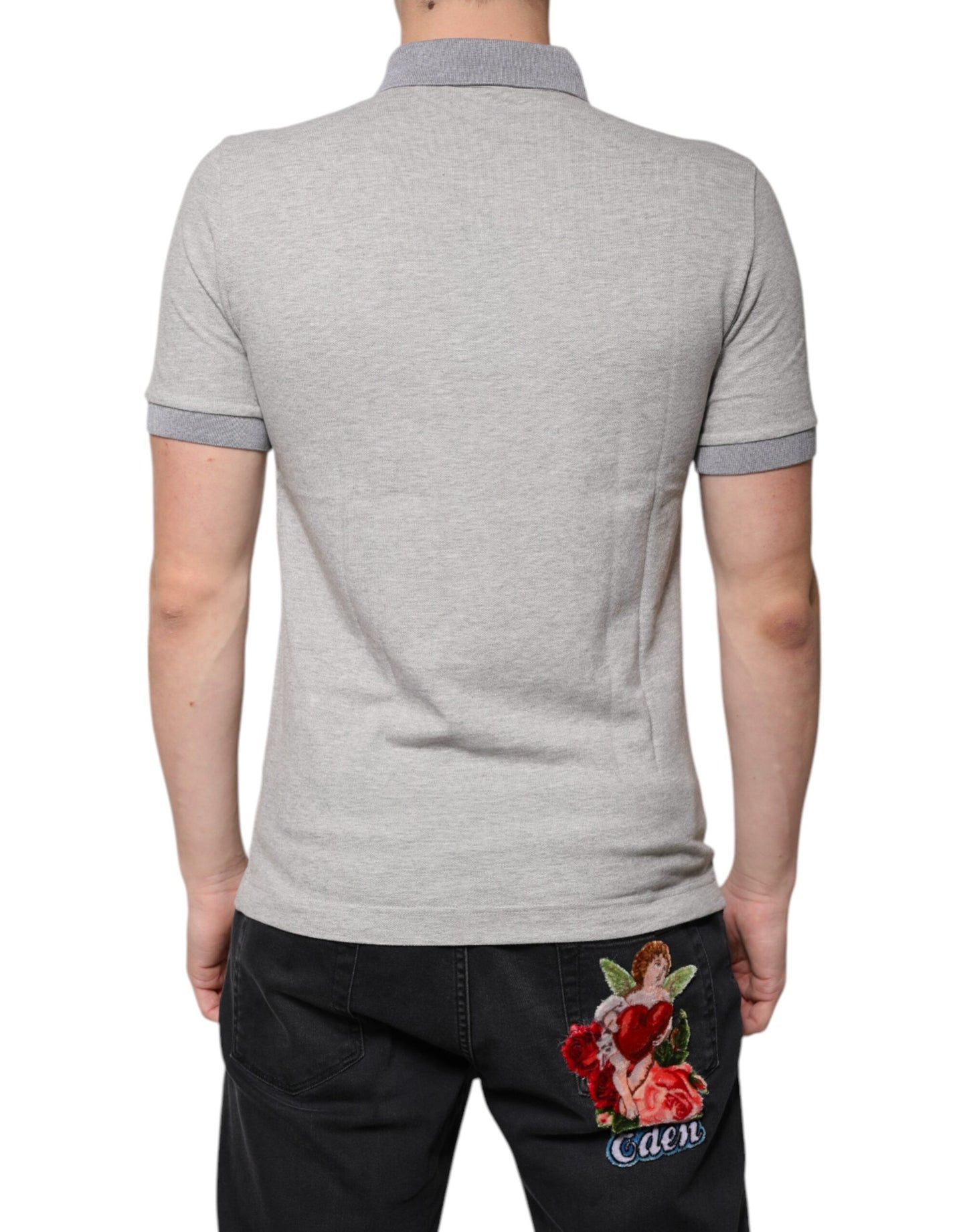 Dolce & Gabbana Graues Kurzarm-Polo-T-Shirt mit Kragen für Männer