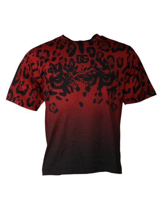 Dolce & Gabbana Rotes Leoparden-T-Shirt mit kurzen Ärmeln aus Baumwolle