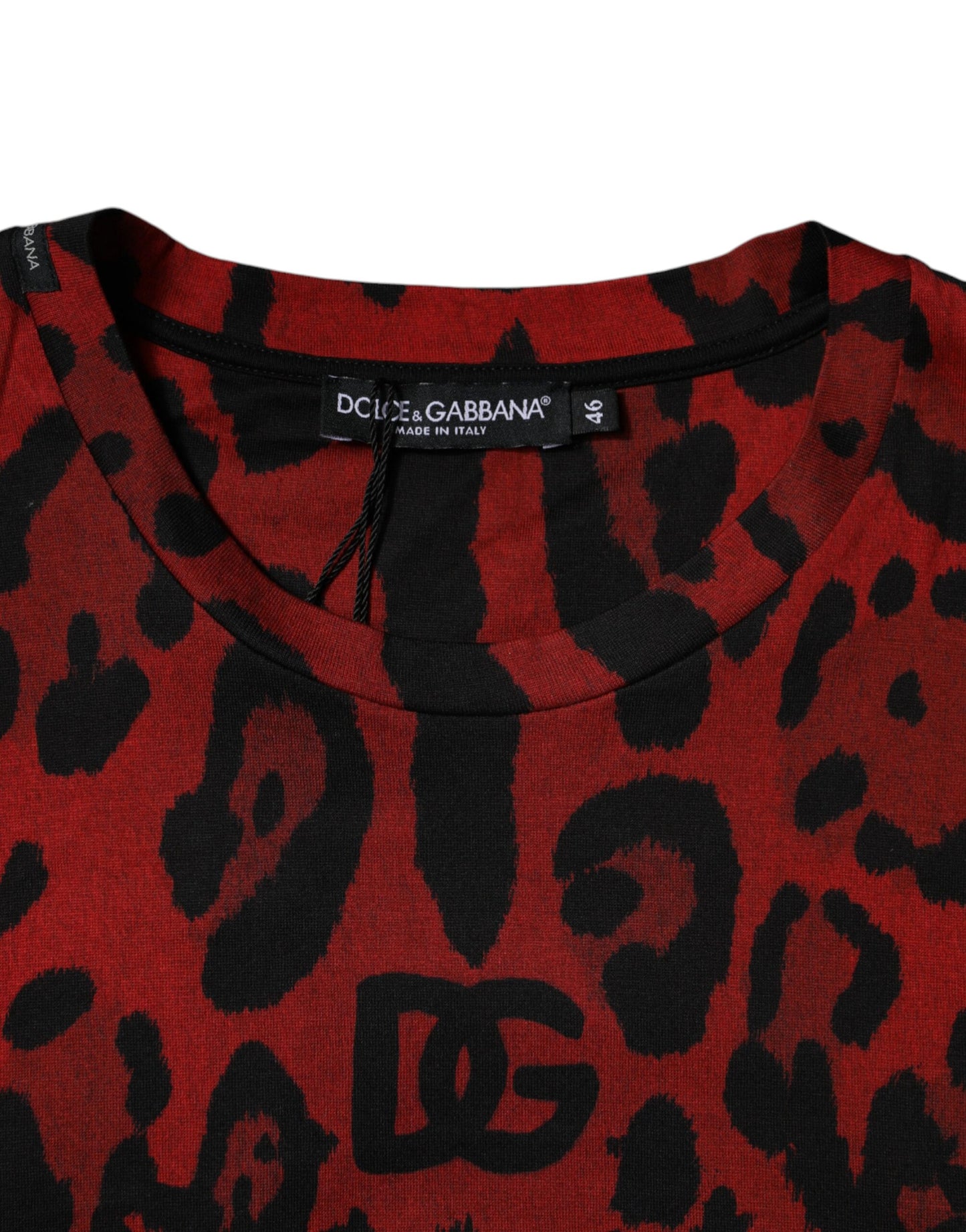 Dolce & Gabbana Rotes Leoparden-T-Shirt mit kurzen Ärmeln aus Baumwolle