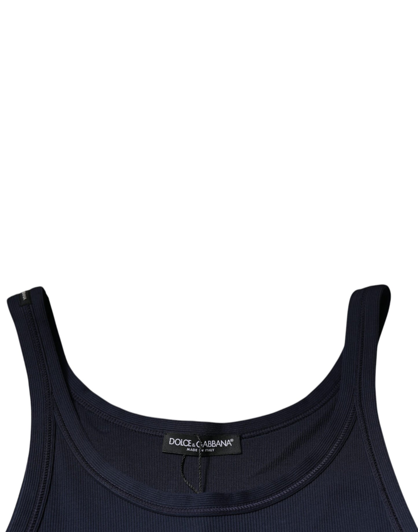 Dolce & Gabbana Blaues ärmelloses Baumwoll-Tank-T-Shirt mit Rundhalsausschnitt