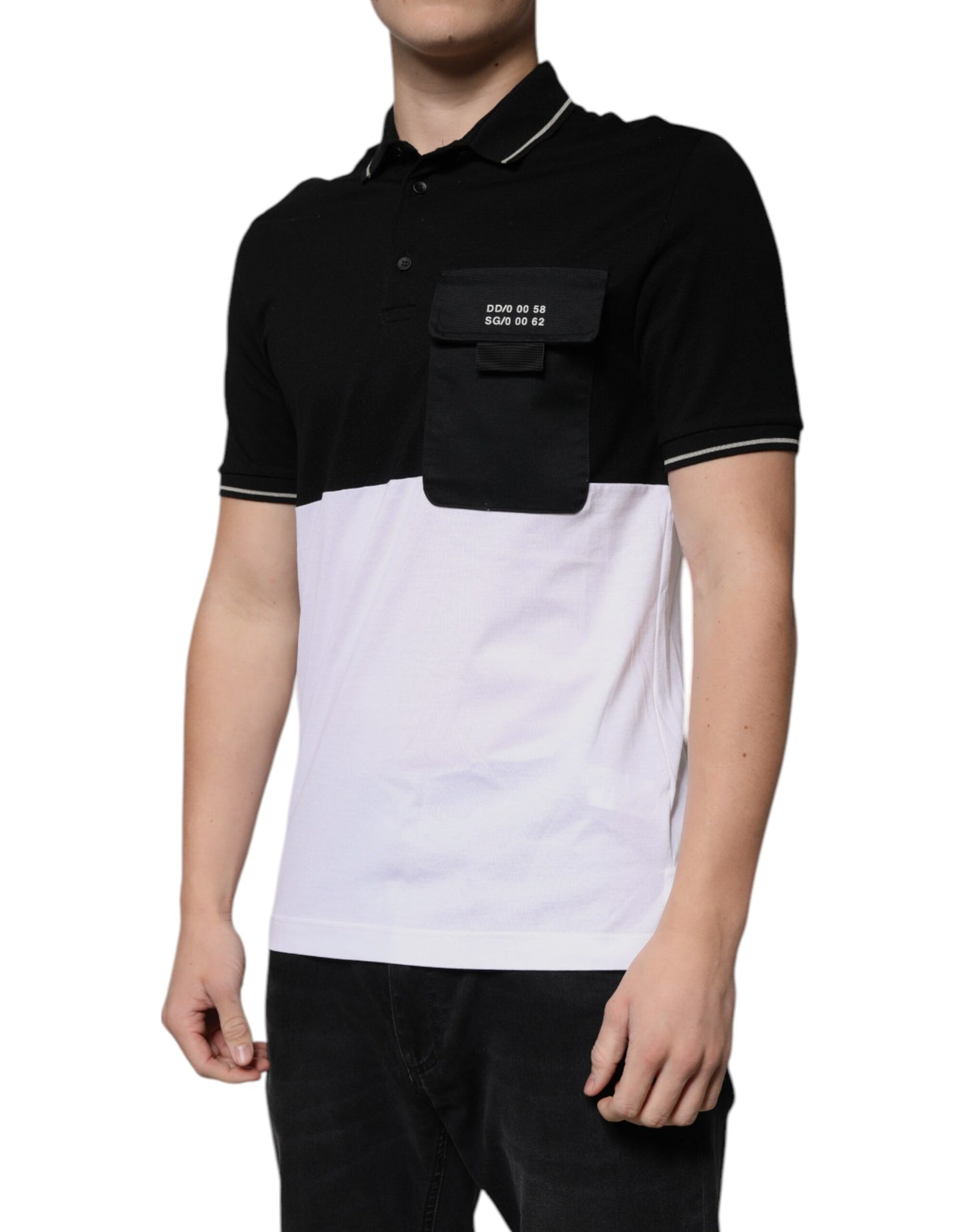 Dolce & Gabbana Schwarz-Weißes Baumwoll-Polo-T-Shirt mit kurzen Ärmeln