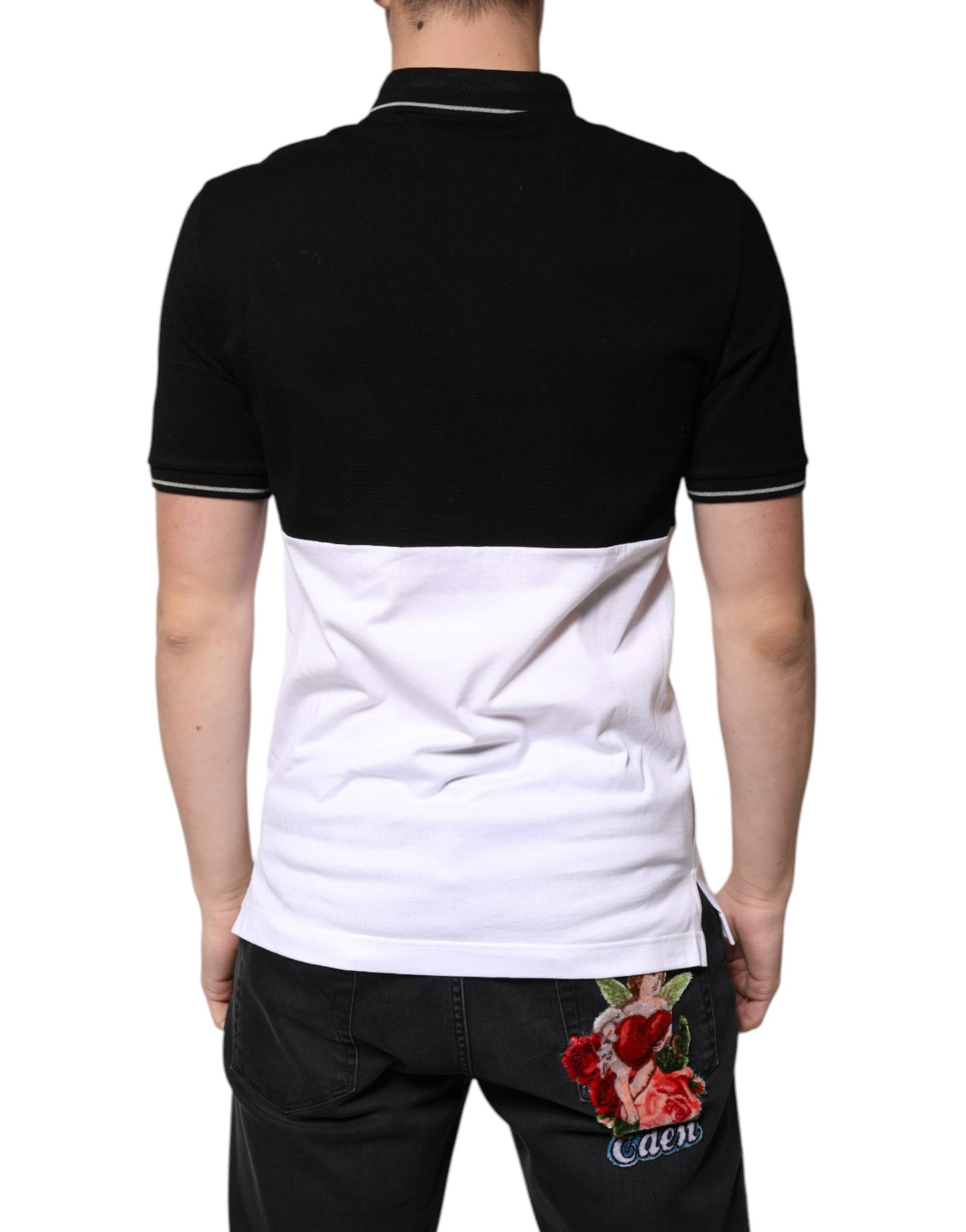 Dolce & Gabbana Schwarz-Weißes Baumwoll-Polo-T-Shirt mit kurzen Ärmeln