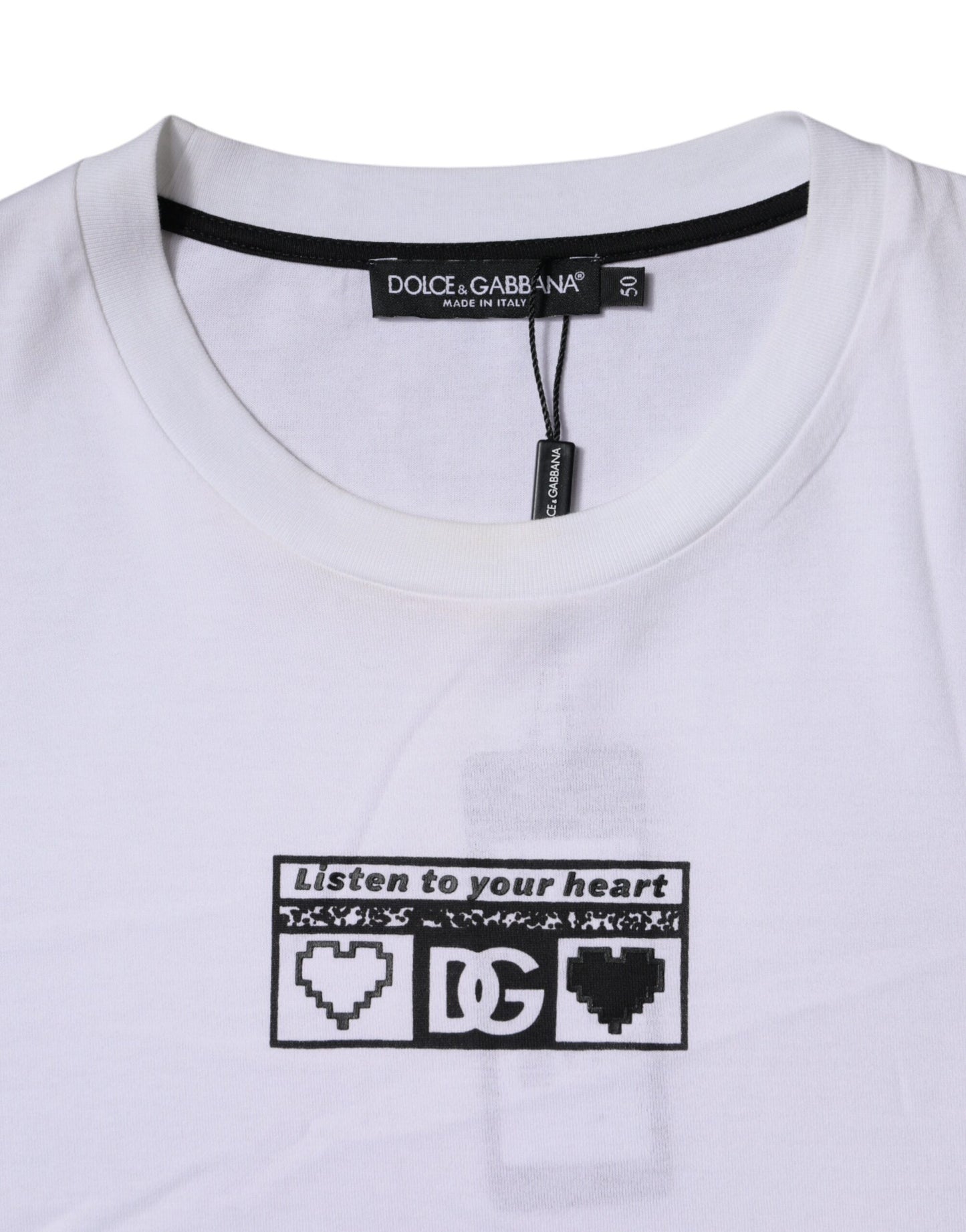 Dolce & Gabbana Weißes T-Shirt mit Rundhalsausschnitt und Logodruck aus Baumwolle