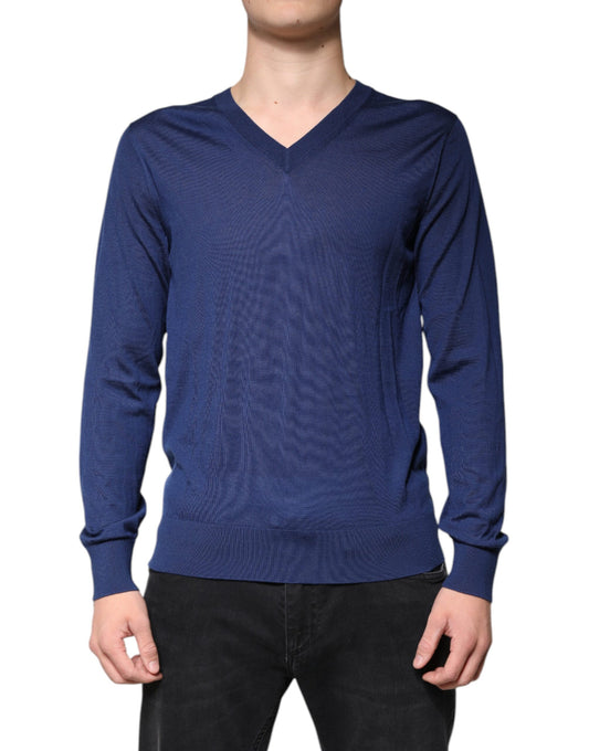 Dolce & Gabbana Marineblauer Kaschmirpullover mit V-Ausschnitt