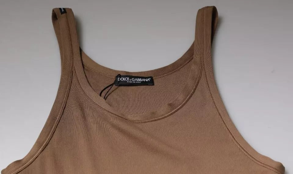 Dolce & Gabbana Braunes ärmelloses Baumwoll-Tank-T-Shirt mit Rundhalsausschnitt