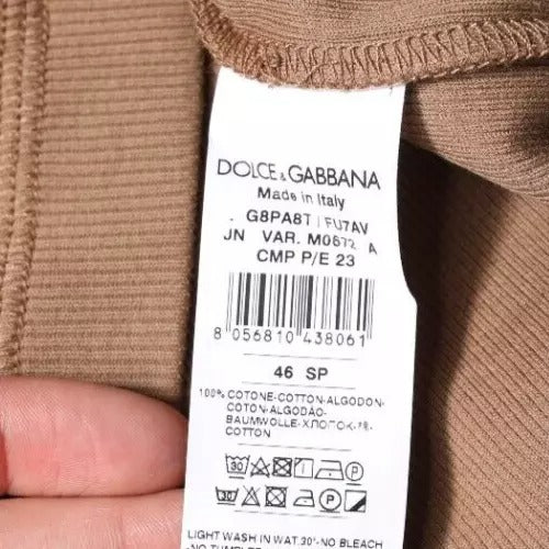 Dolce & Gabbana Braunes ärmelloses Baumwoll-Tank-T-Shirt mit Rundhalsausschnitt