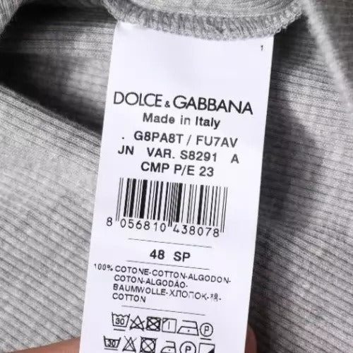 Dolce & Gabbana Graues ärmelloses Baumwoll-Tank-T-Shirt mit Rundhalsausschnitt