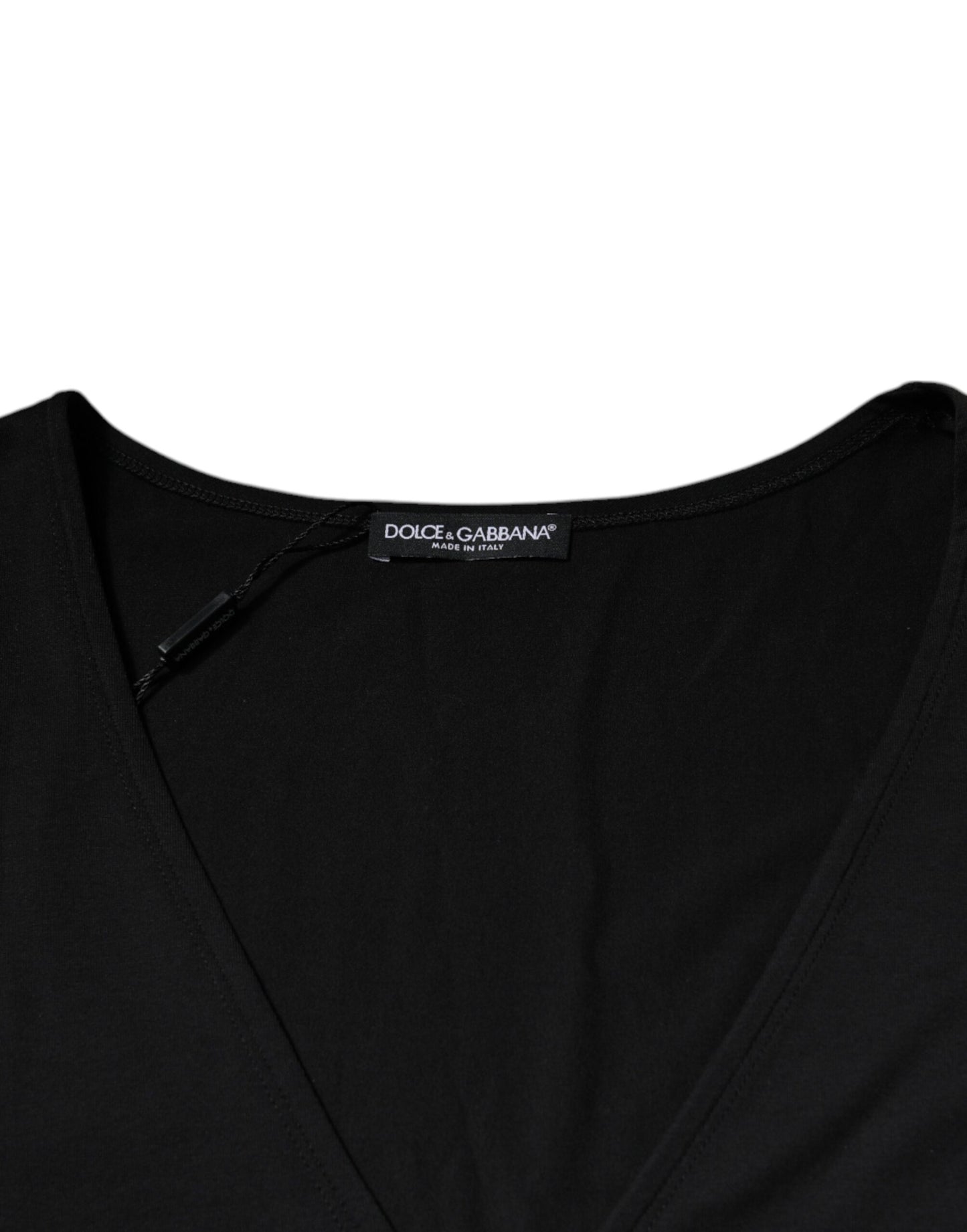 Dolce & Gabbana Schwarzes Baumwoll-T-Shirt mit V-Ausschnitt und kurzen Ärmeln